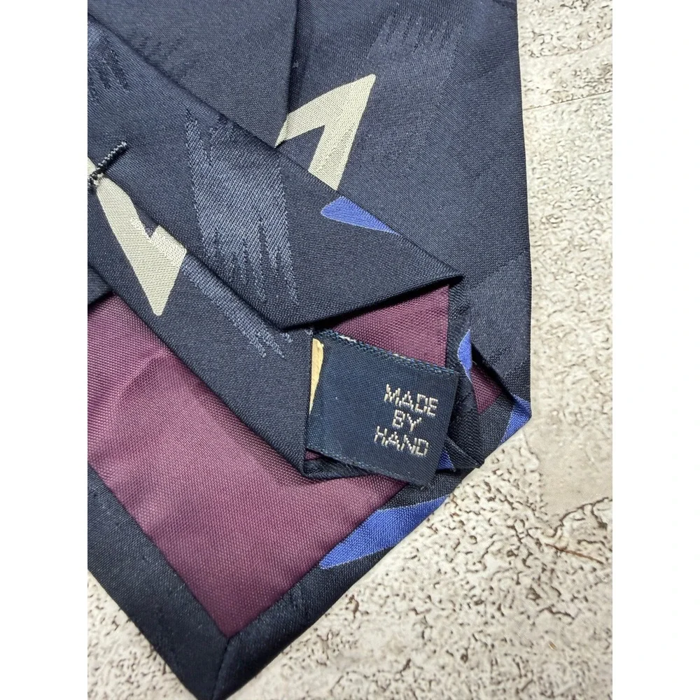 Polo Ralph Lauren Tie Mens OS Navy Diamond Geometric Abstract Cotton HandMade